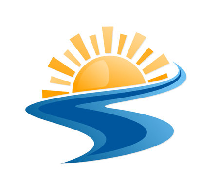 Sun and Blue river Symbol.のイラスト素材