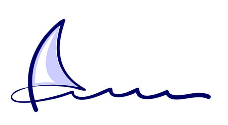 One line symbol of blue sailboat in the sea.のイラスト素材