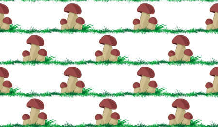 Seamless background with Forest mushrooms and grass.のイラスト素材