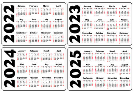 A calendar template for a year 2022 - 2025.のイラスト素材