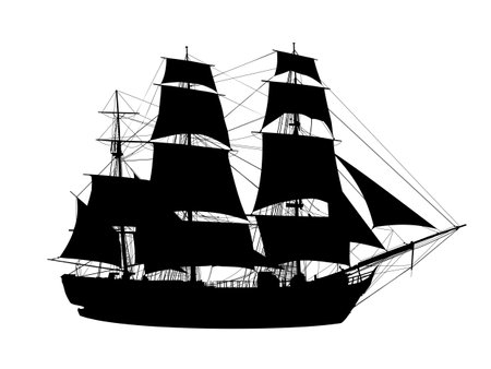 The silhouette of a large sailing ship.のイラスト素材