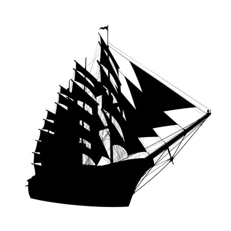 The silhouette of a large sailing ship.のイラスト素材