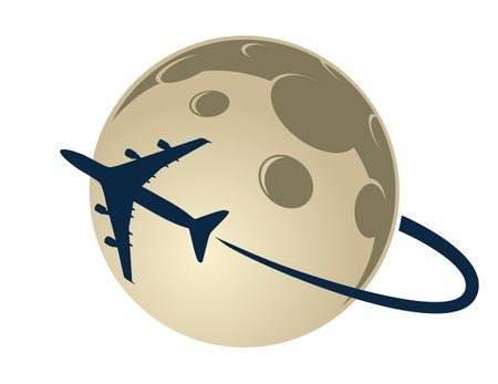 Symbol of a flying airplane with the moon.のイラスト素材