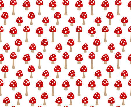 Seamless background with red forest mushrooms.のイラスト素材