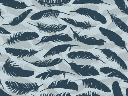 The blue seamless background with bird feathers.のイラスト素材