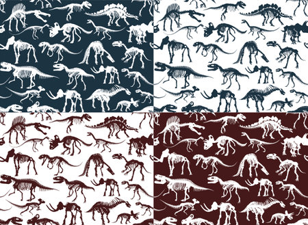 The set of seamless backgrounds with dinosaur skeletons.のイラスト素材