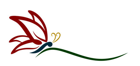 The symbol of a stylized red butterfly.のイラスト素材