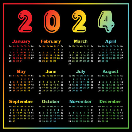 A color calendar template for a year 2024.のイラスト素材