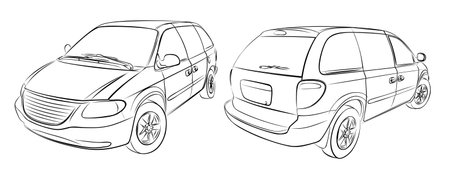 The sketches of a old minivans.のイラスト素材
