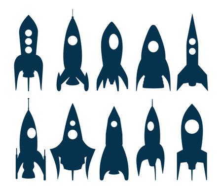 A set of silhouettes of toy rockets.のイラスト素材