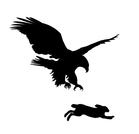 The silhouettes of a hare and flying eagle.のイラスト素材