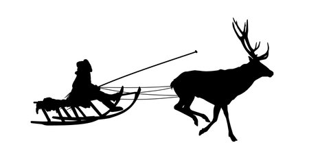 The silhouette of team with sleigh and deer.のイラスト素材