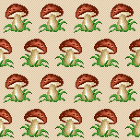 A pixel seamless background with forest mushroom.のイラスト素材