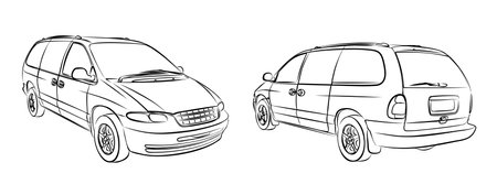 The sketches of a old minivans.のイラスト素材