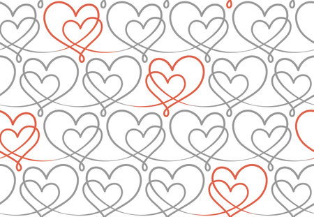 The seamless gray and red background with hearts.のイラスト素材