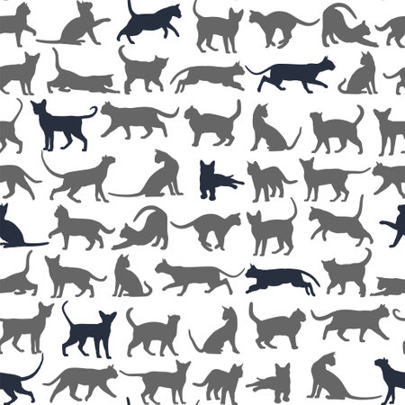 Seamless blue background with silhouettes of cats.のイラスト素材