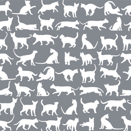 Seamless blue background with silhouettes of cats.のイラスト素材