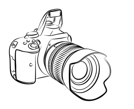 The sketch of a professional SLR camera.のイラスト素材