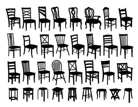 Big set of silhouettes of chairs.のイラスト素材