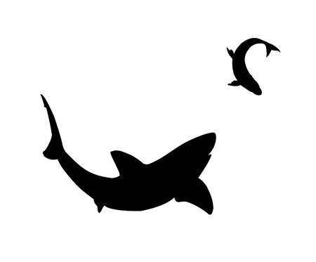 Silhouettes of a sea shark with fish.のイラスト素材