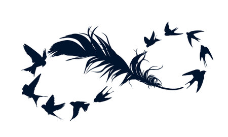The infinity symbol with feather and birds.のイラスト素材