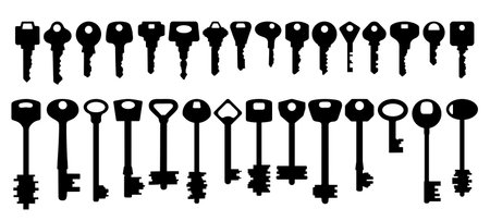 Set of silhouettes of old door keys.のイラスト素材