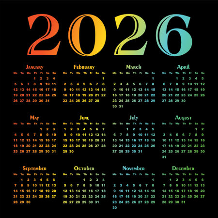 A color calendar template for a year 2026.のイラスト素材