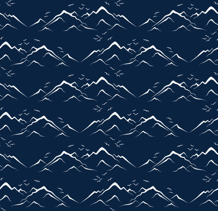 Seamless background with mountains and birds.の写真素材