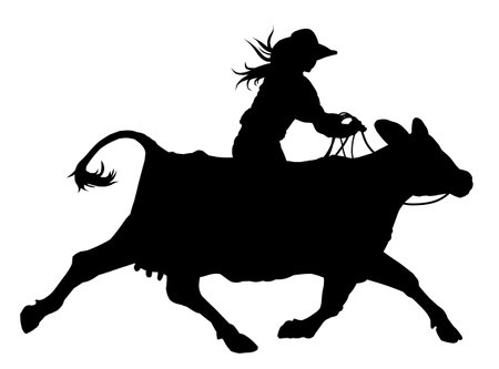 Silhouette of a running cow with a girl rider.のイラスト素材