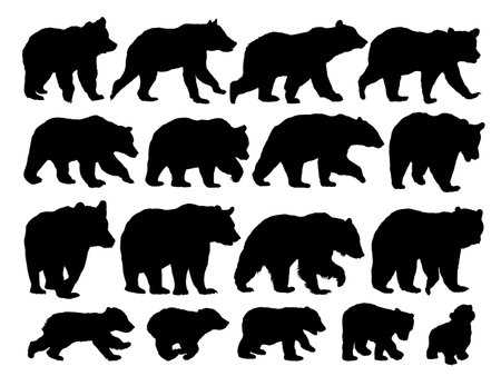The big set silhouettes of big bears.のイラスト素材