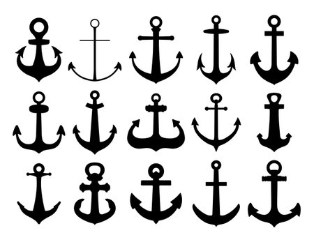 Set of sea anchor silhouettes.のイラスト素材