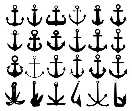 Set of sea anchor silhouettes.のイラスト素材