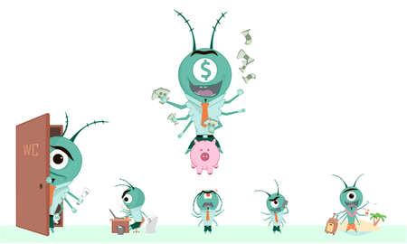 Job stickers set. Office plankton, which likes to work, understands the business and does not forget to rest. Funny and nice.のイラスト素材