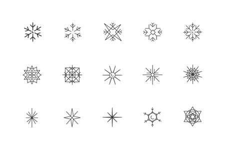 Snowflakes set Perfect Well-crafted Vector Thin Line Icons. Snowflakes set Perfect Well-crafted Vector Thin Line Icons. Linear flakes. Style trend silhouette of snow. The best for christmas or new yearのイラスト素材