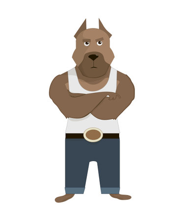Dog character. Serious hip-hop style. rapper in urban style, pit-bull breed, dangerous look but cute kid friendly mascotのイラスト素材