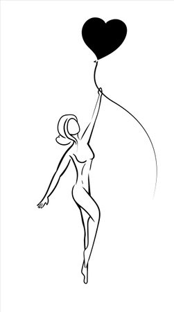 Woman with balloon heart shape. Fit body. Simple lineal styleのイラスト素材