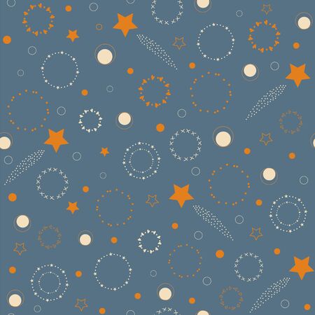 Seamless pattern of shooting stars in outer space on a dusty blue backgroundのイラスト素材