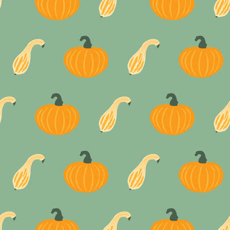 Repeat pattern with pumpkins on a green background.のイラスト素材