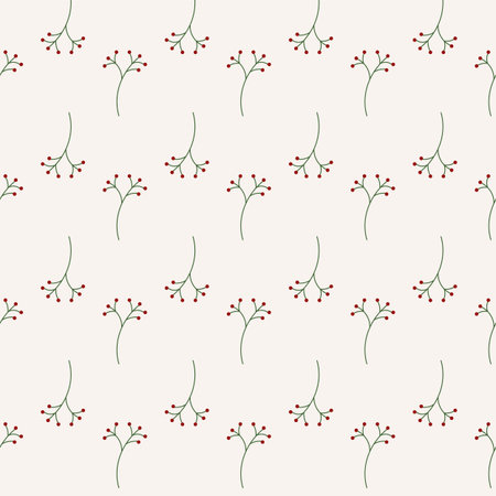 Vector illustration holly christmas berry seamless repeat pattern on a off white background.