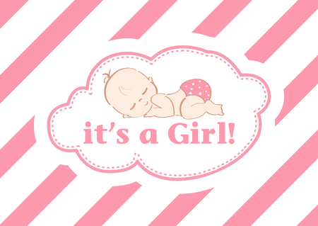 It's a Girl - Beautiful Baby Shower card to celebrate the new family member. In a pink pastel love color background!のイラスト素材