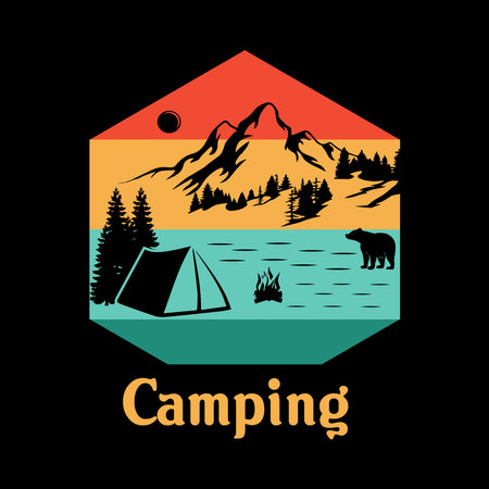 Camping logo, vector illustration on black background. Camping logo.の写真素材