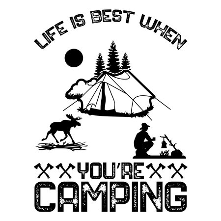 Life is better camping. Camping quote. Vector illustration on white background.の写真素材