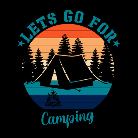 Camping logo. Vector illustration of a tent on the background of the forest.の写真素材