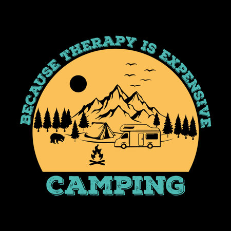 Camping graphic design for t-shirt. Vector illustration on black backgroundの写真素材