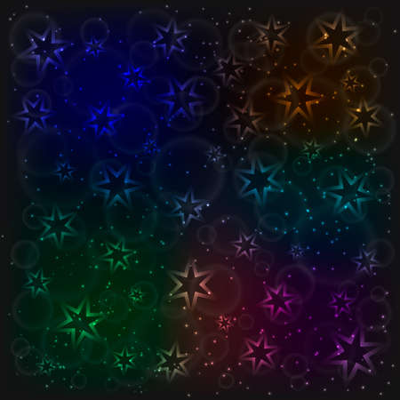 The magic rainbow pattern with glowing neon stars, bubblies and sparkling particles.のイラスト素材