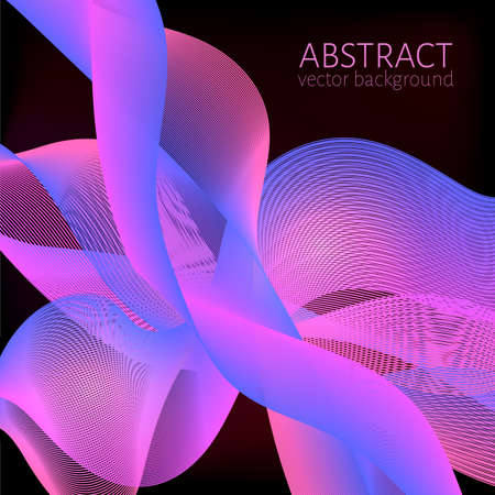 Colorful bright wavy lines on a dark background. Abstract wave backdrop. Easy to edit design template for your artworks.のイラスト素材