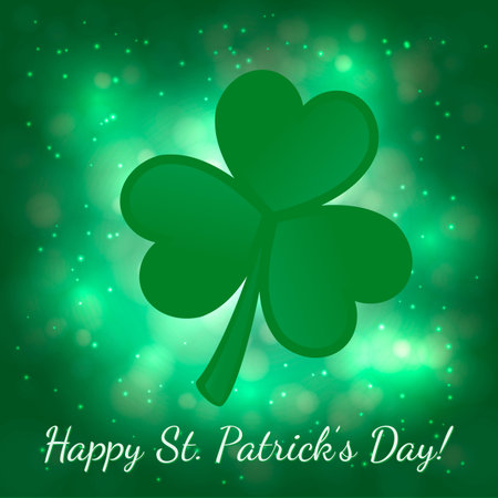 St. Patrick's Day greeting card on a bright green background with shamrock. Easy to edit vector design template for your artworks.のイラスト素材