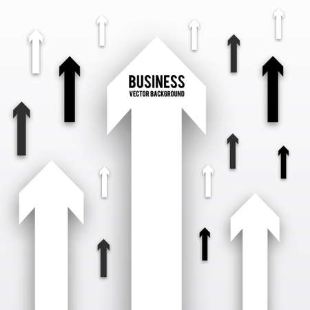 Black and white arrows with shadow  isolated on white background.  Business analytic, success strategy, strategic planning concept. Paper effect.  Easy to edit design template for your presentations.のイラスト素材