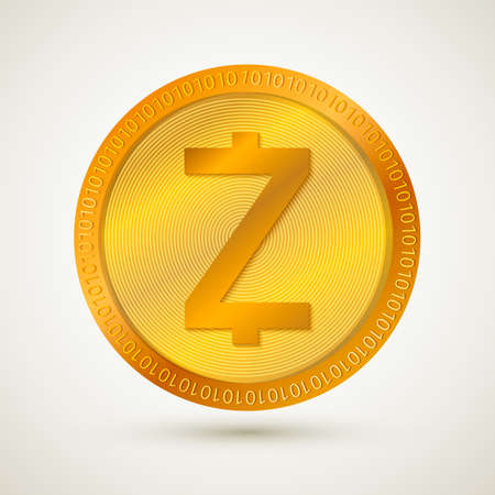 Realistic gold Zcash icon cryptocurrency. Digital currency virtual money golden coins. Blockchain technology easy to use vector element of design for websites, social media, apps, etc.のイラスト素材