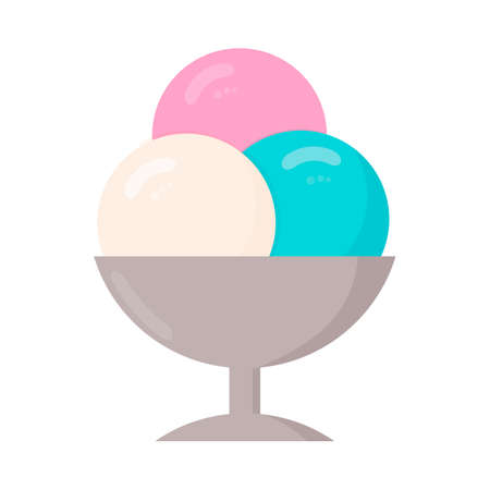 Three balls of ice cream in a cup isolated on white. Cartoon icecream in flat style. Concept of summer desserts and kids celebration. Vector illustration. Italian Gelato. Easy to edit design template.のイラスト素材